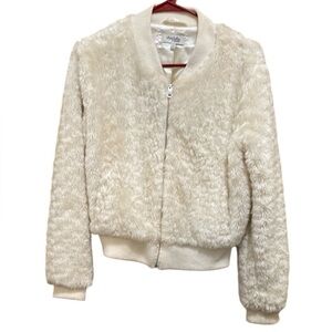 Charlotte Russe Cream Teddy Jacket Plush Bomber Style